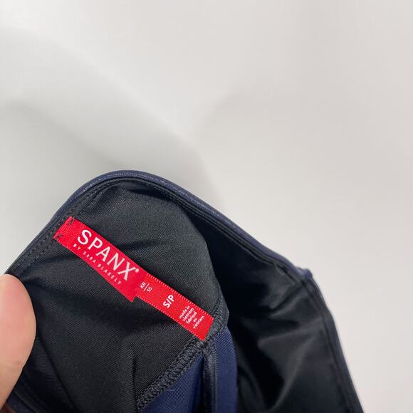 Spanx Womens Small S Midnight Blue Faux Leather Leggings Nylon Dress Up Metallic - Picture 7 of 13